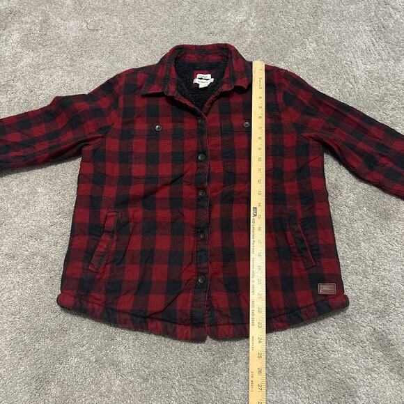 LL Bean Relaxed Fit Flannel Shacket Size S Sherpa Lined Scotch Plaid Red Black - Picture 5 of 6